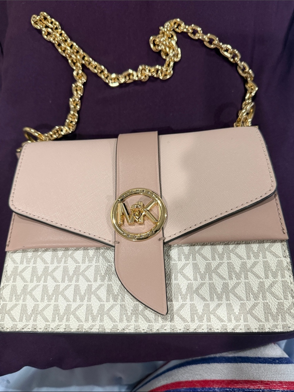 Michael Kors Blush Pink Logo-Print Chain Crossbody